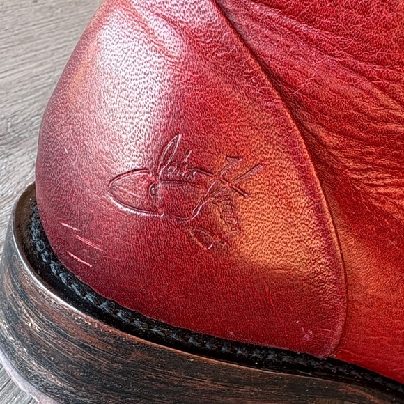 John Fluevog Babette Red Ankle Boots with Black Laces - Picture 7 of 7